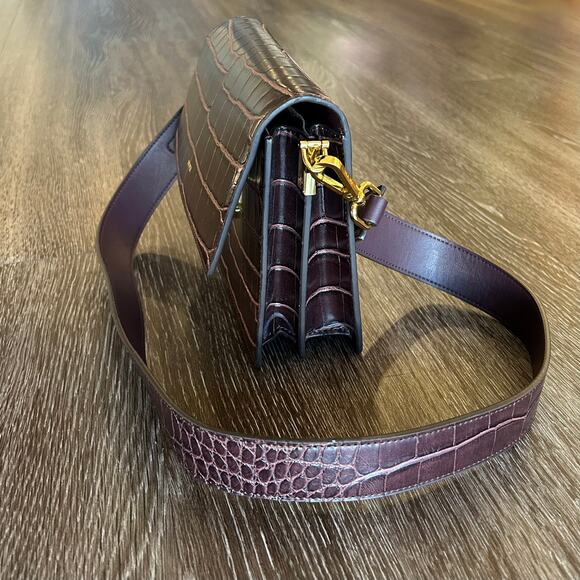 JW Pei Mini Flap Crossbody Burgundy Brown Croc Gold Hardware Vegan Leather Bag - Picture 5 of 16